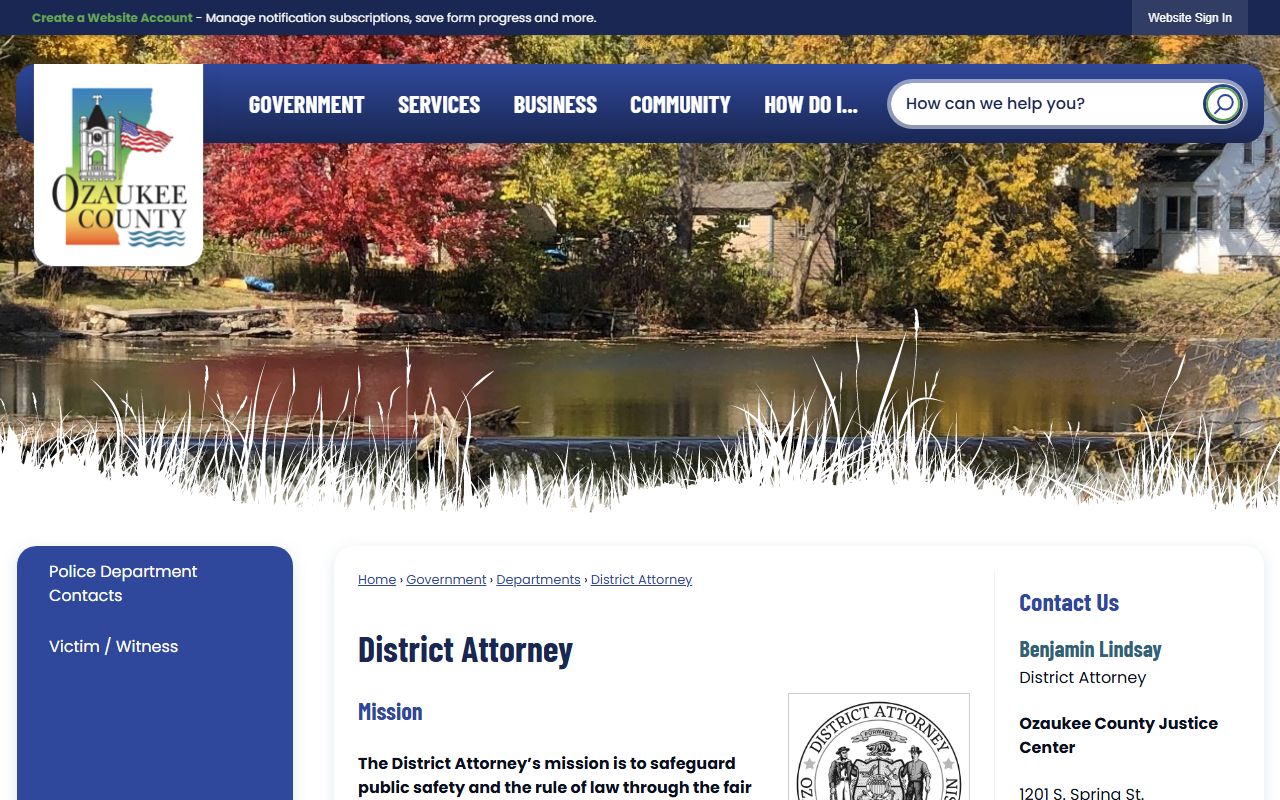 Ozaukee County court records after arrest district attorney page